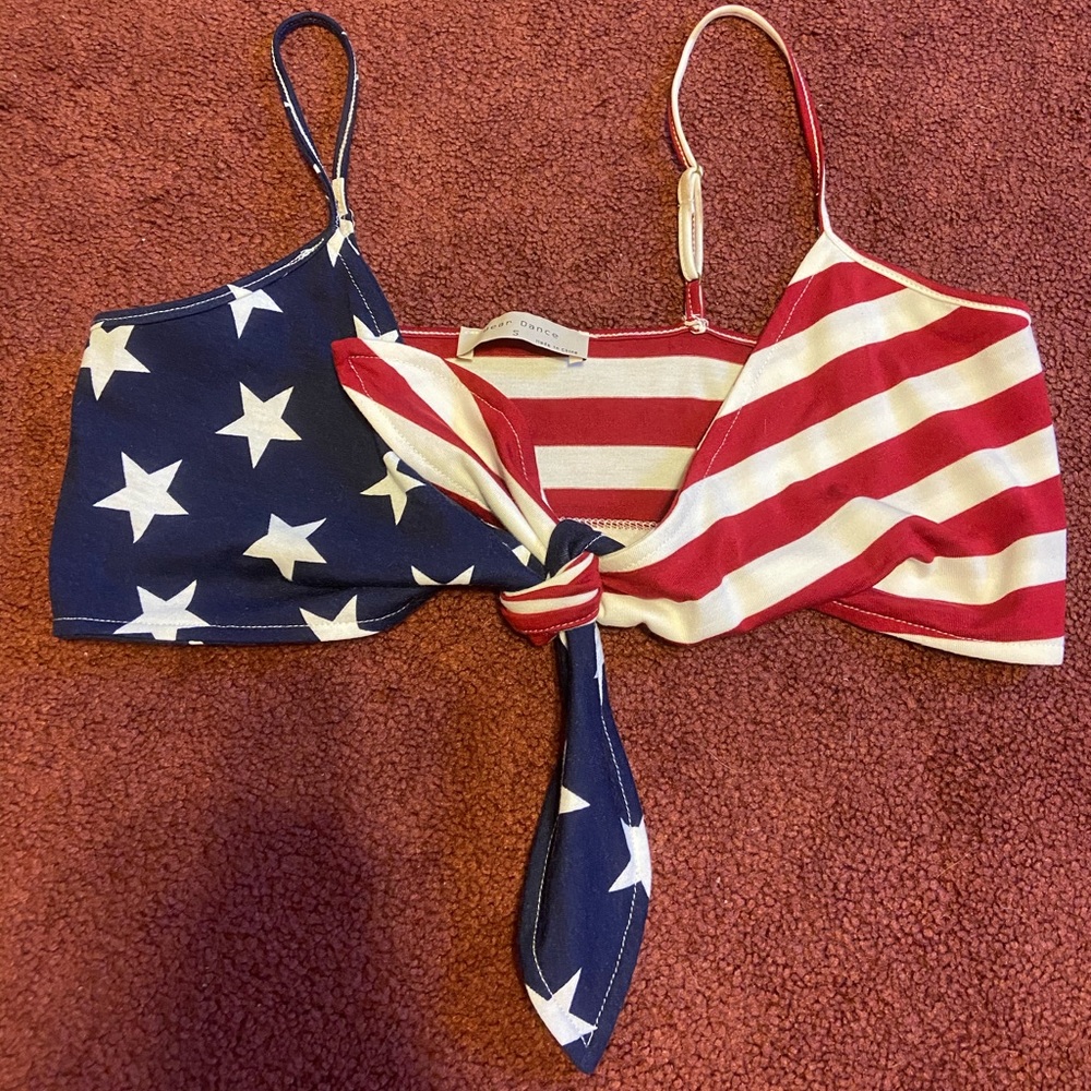 American flag tie front crop top